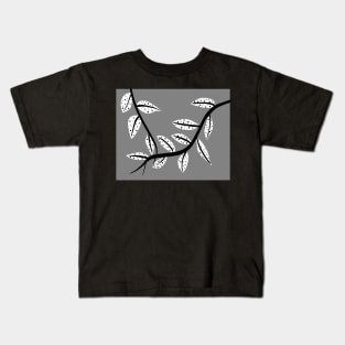 Abstract Leaf Art Black And White On Gray Kids T-Shirt